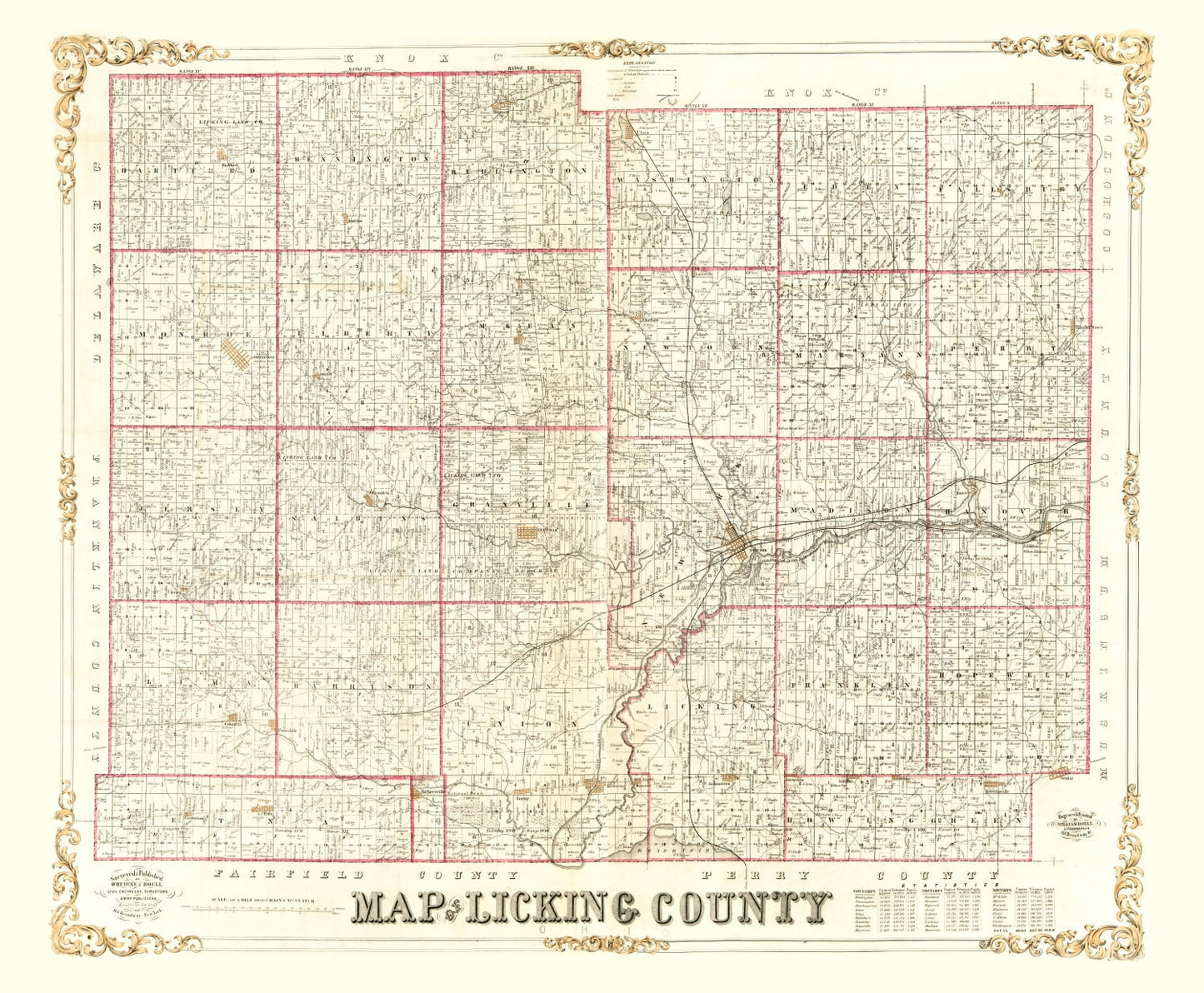 Vintage Map of Licking County, Ohio, 1854 II