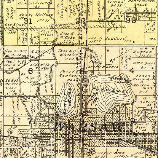 Vintage Map of Kosciusko County, Indiana, 1909
