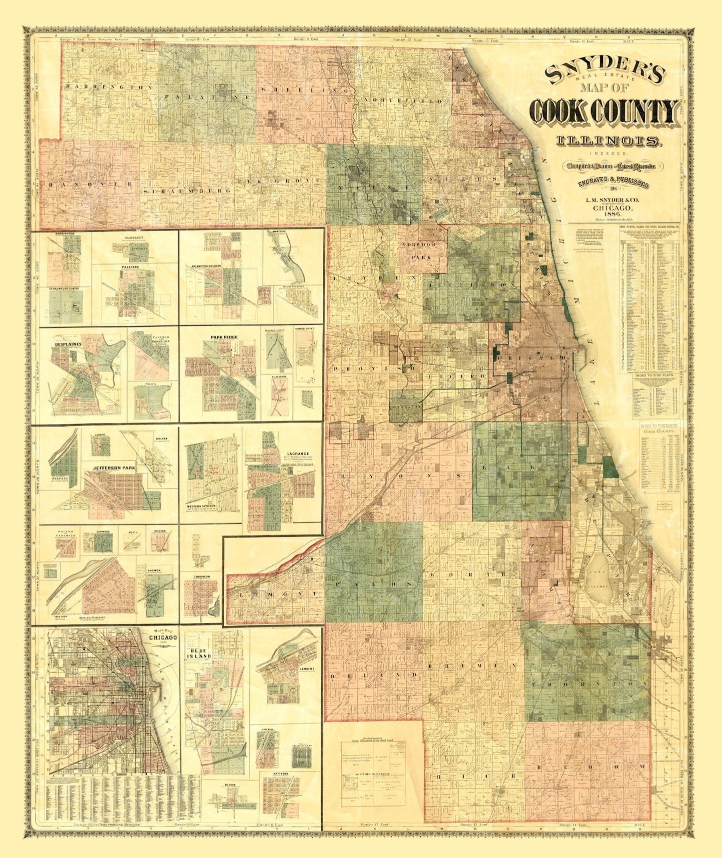 Vintage Map of Cook County, Illinois, 1886