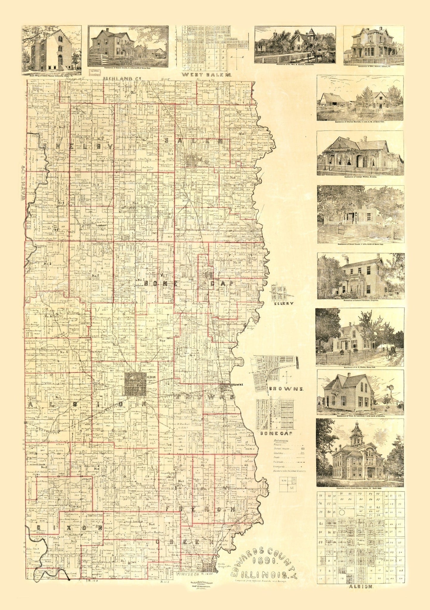 Vintage Map of Edwards County, Illinois, 1891