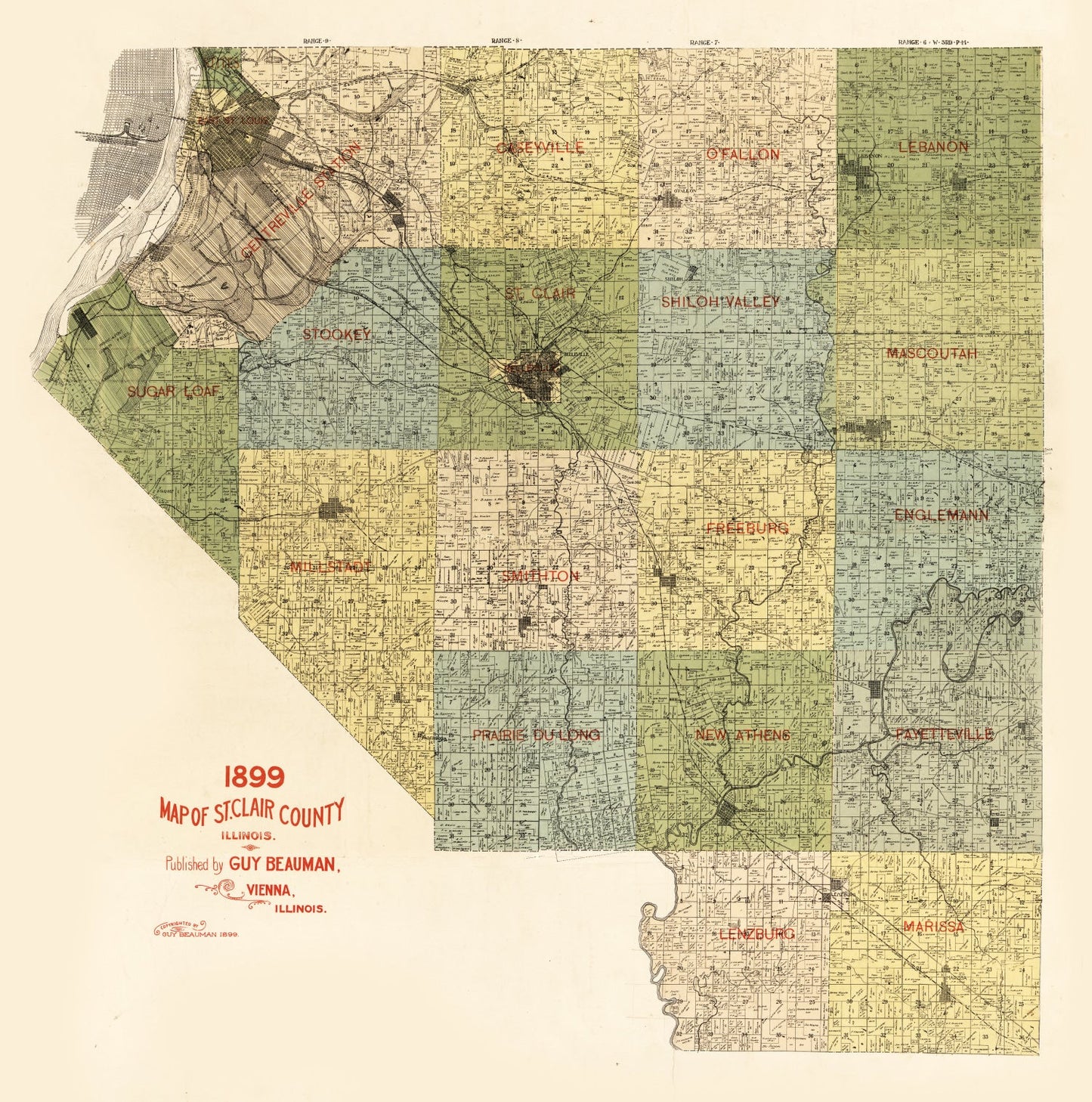 Vintage Map of St. Clair County, Illinois, 1899