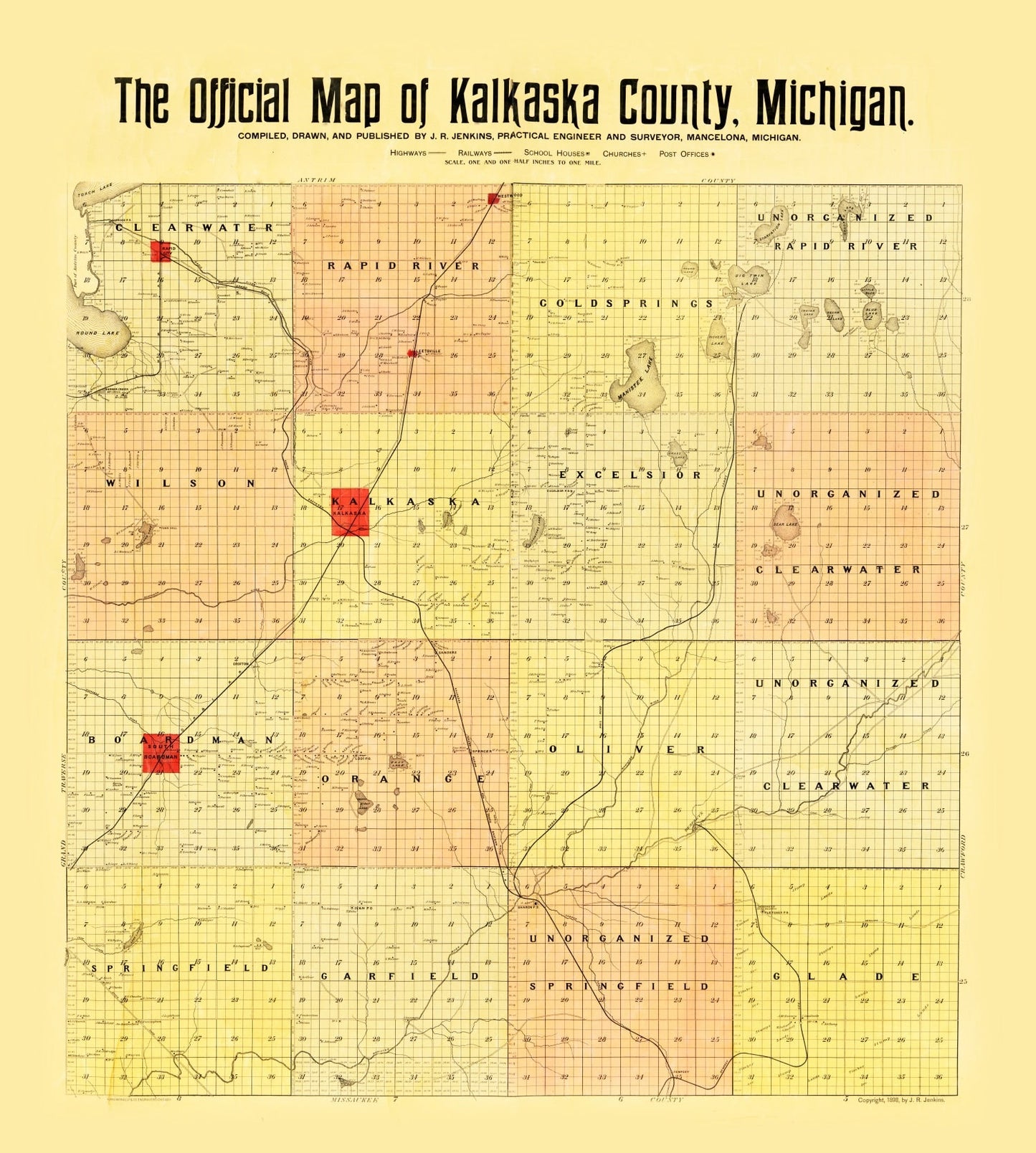 Vintage Map of Kalkaska County, Michigan, 1898