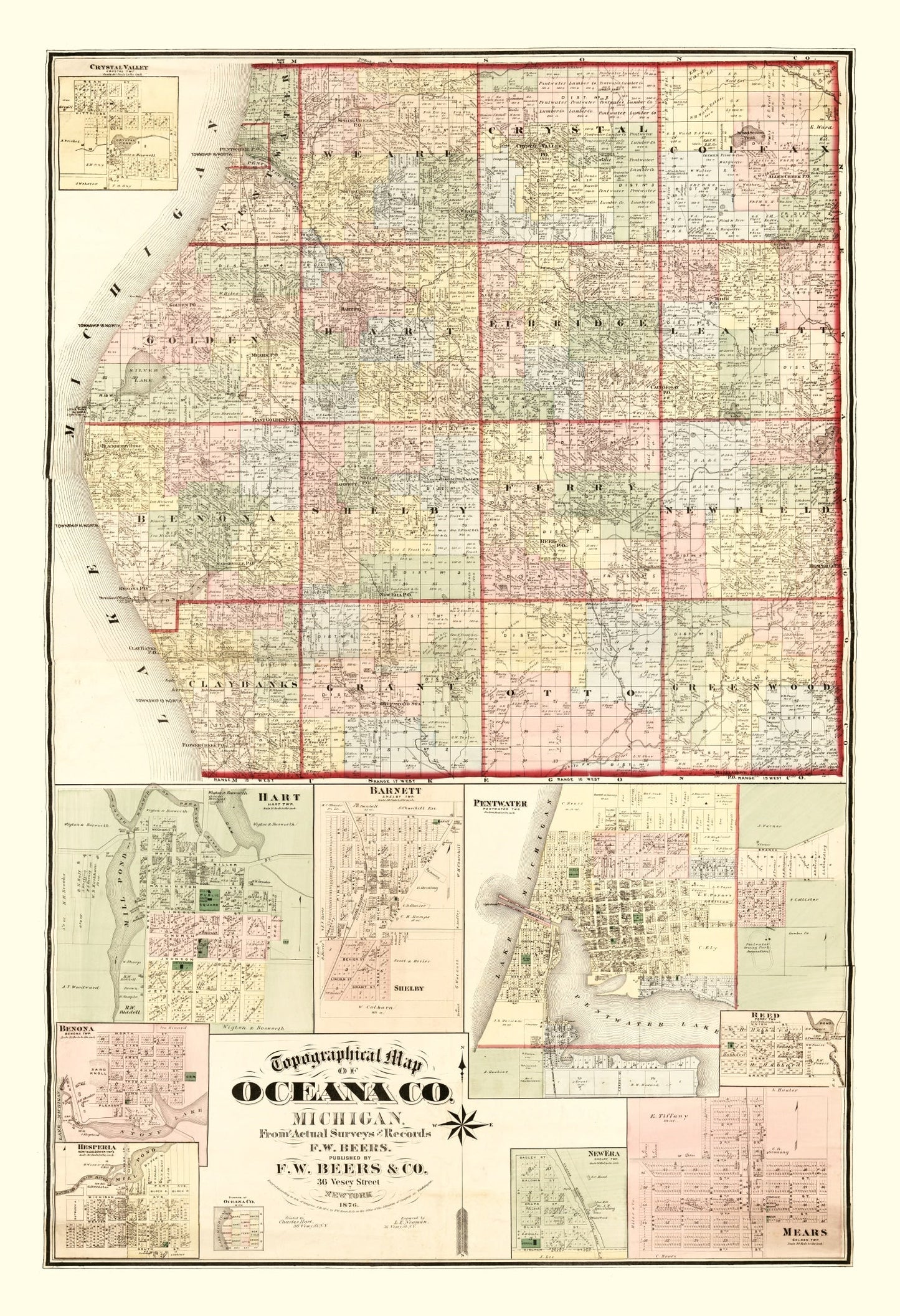 Vintage Map of Oceana County, Michigan, 1876
