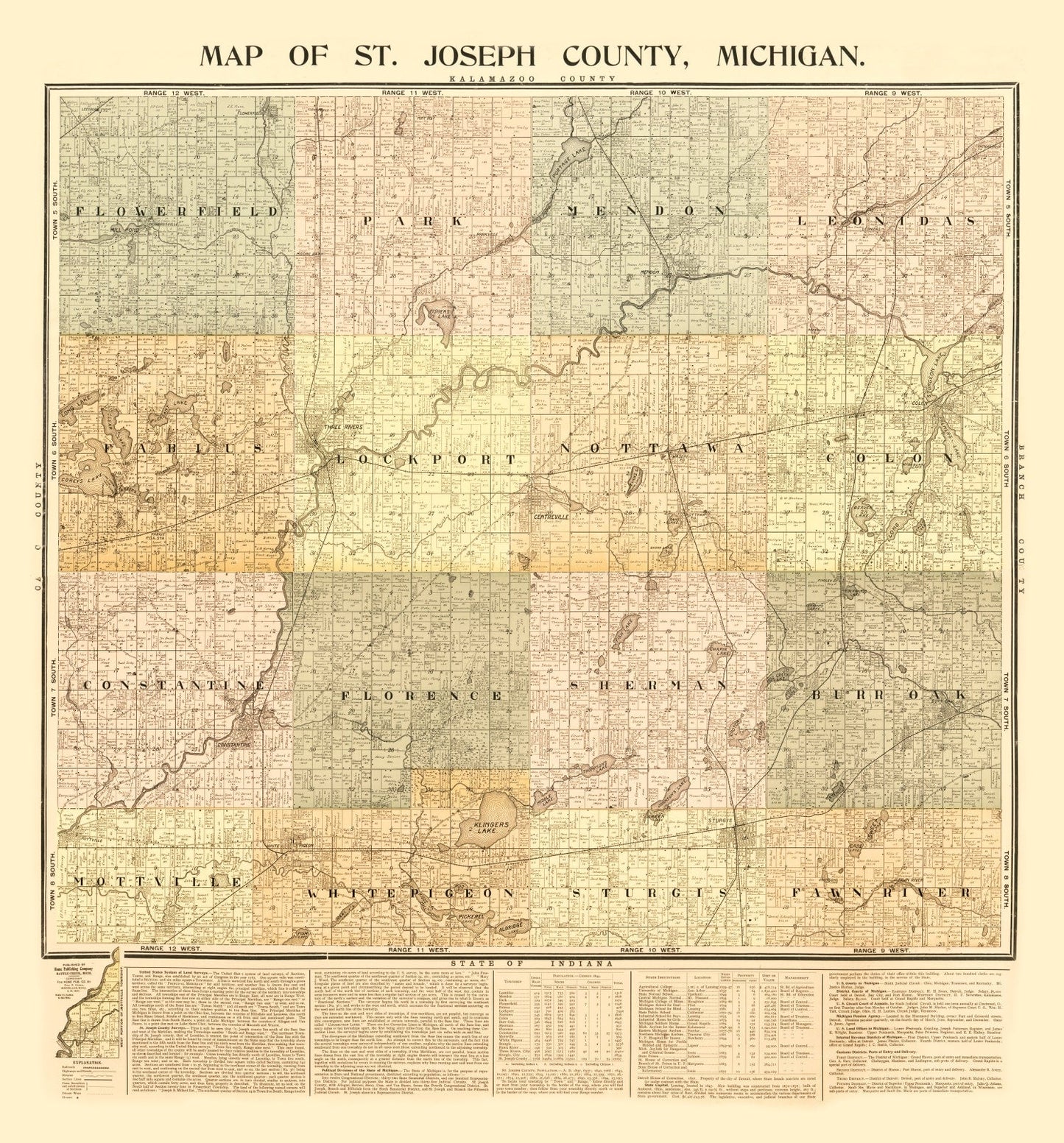 Vintage Map of St. Joseph County, Michigan, 1897