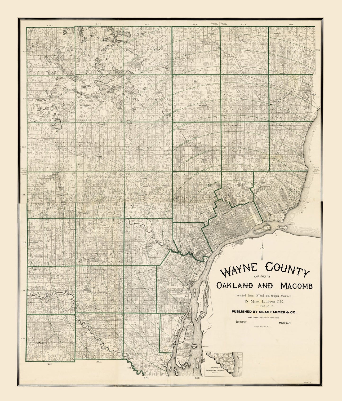 Vintage Map of Wayne County, Michigan 1894