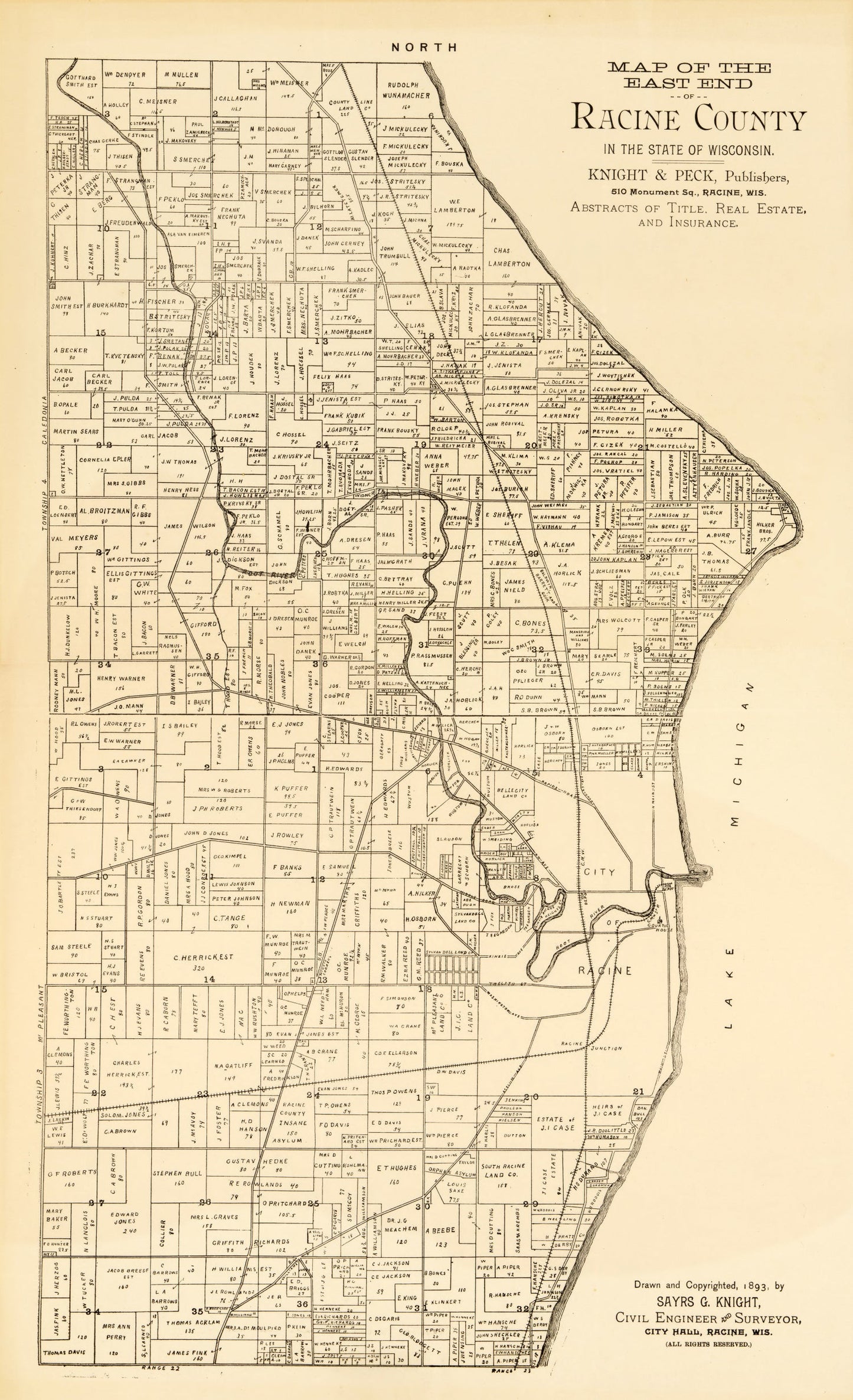 Vintage Map of Racine County, Wisconsin, 1893