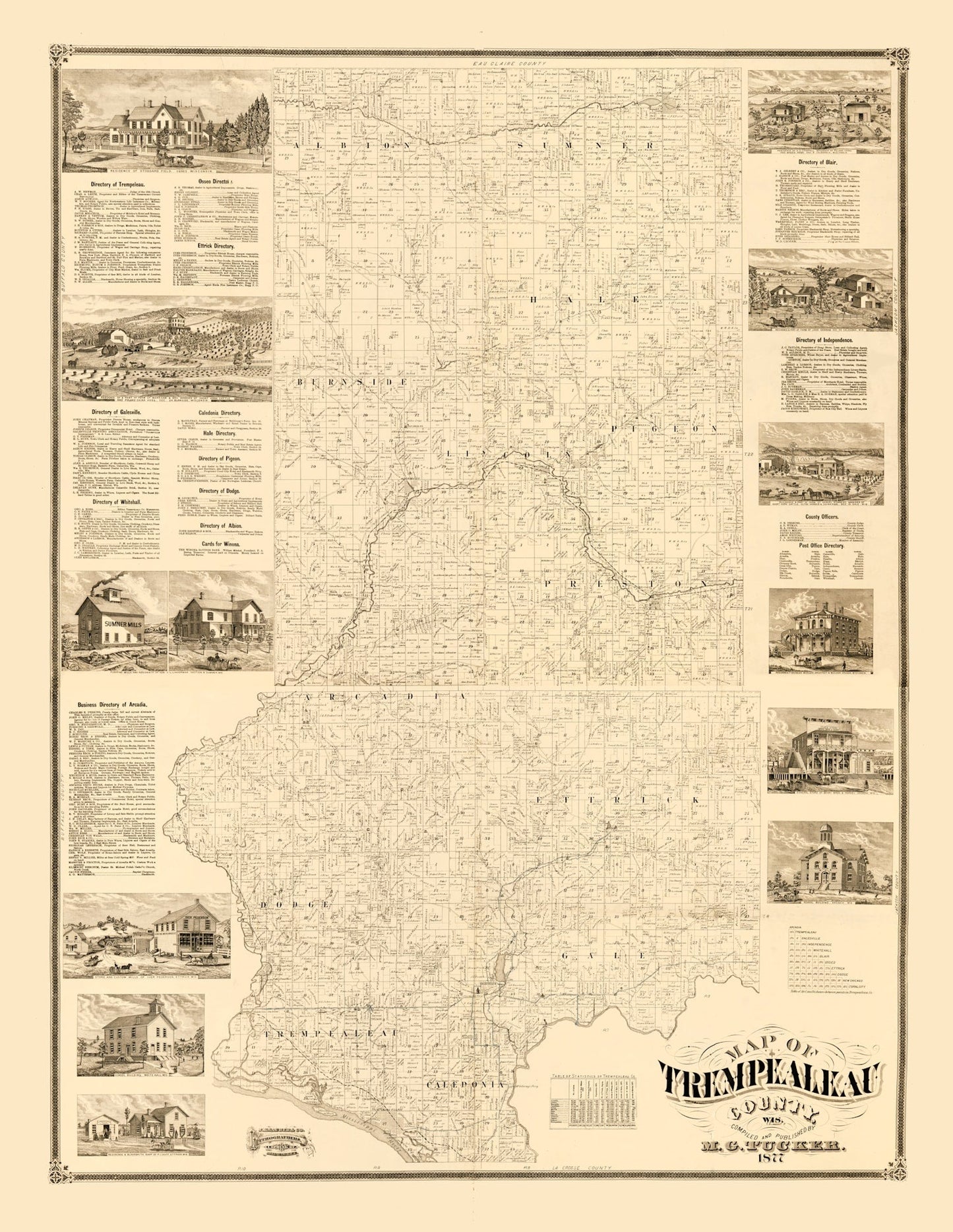 Vintage Map of Trempealeau County, Wisconsin, 1877