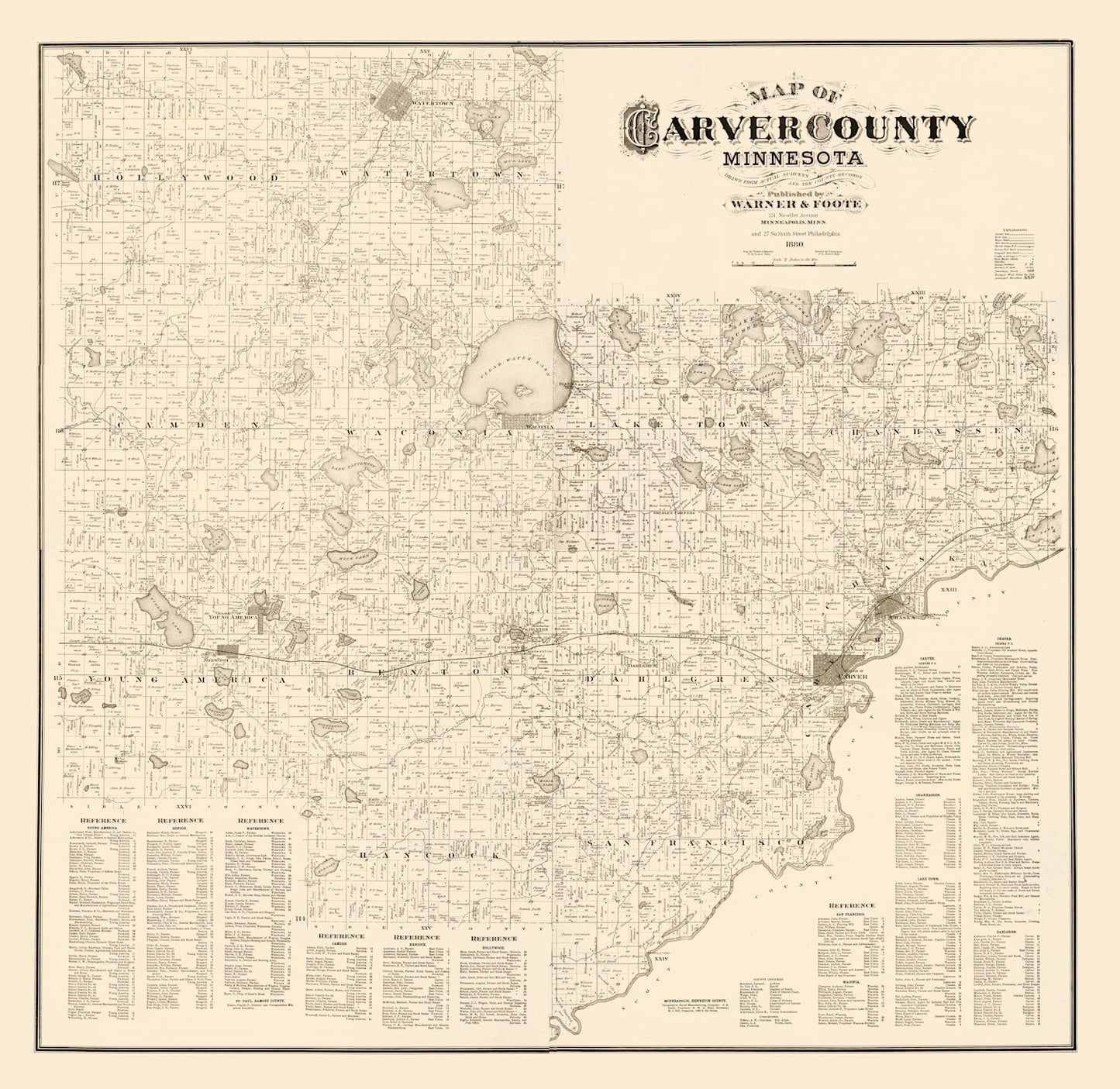 Vintage Map of Carver County, Minnesota, 1880