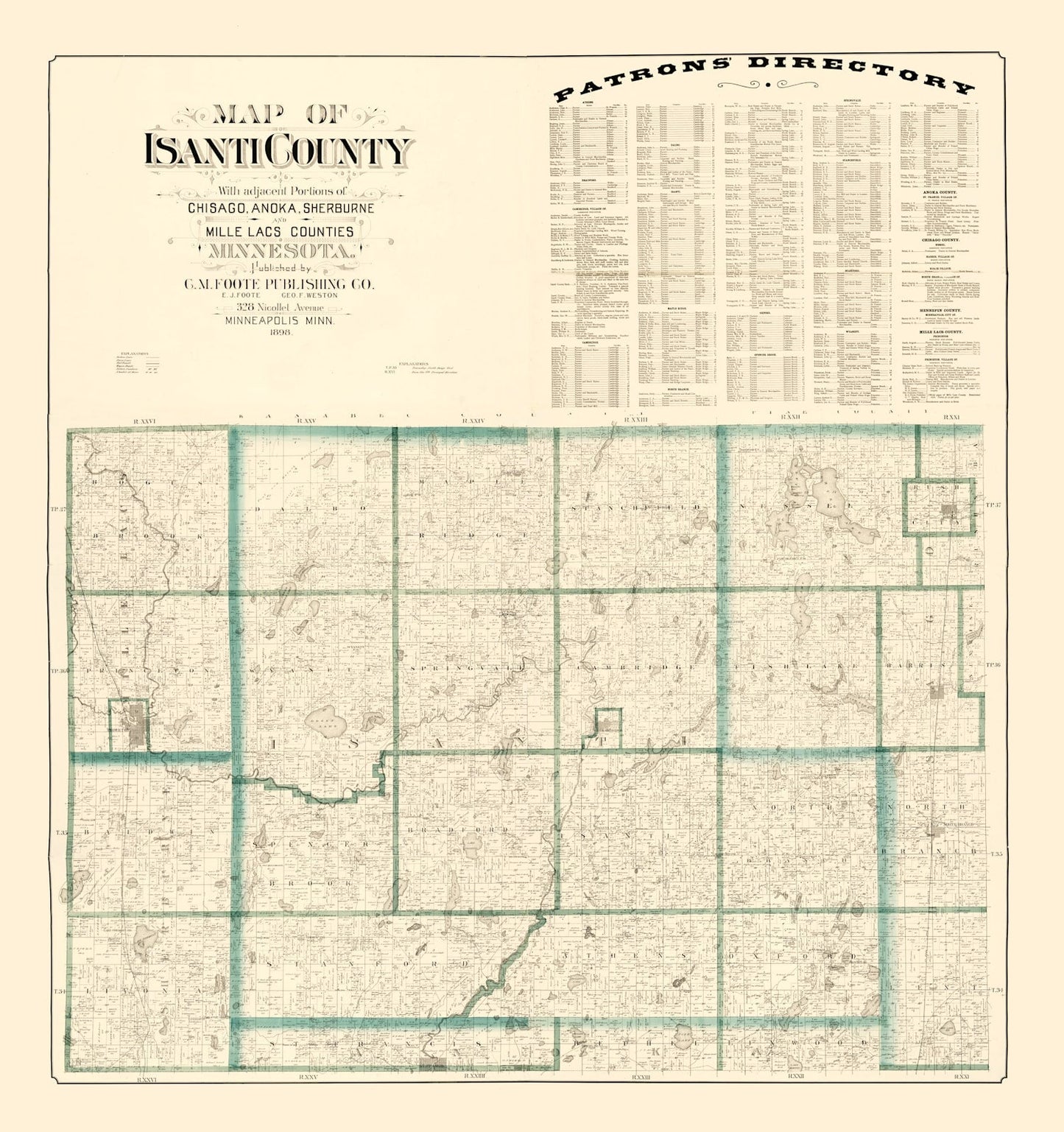 Vintage Map of Isanti County, Minnesota, 1898