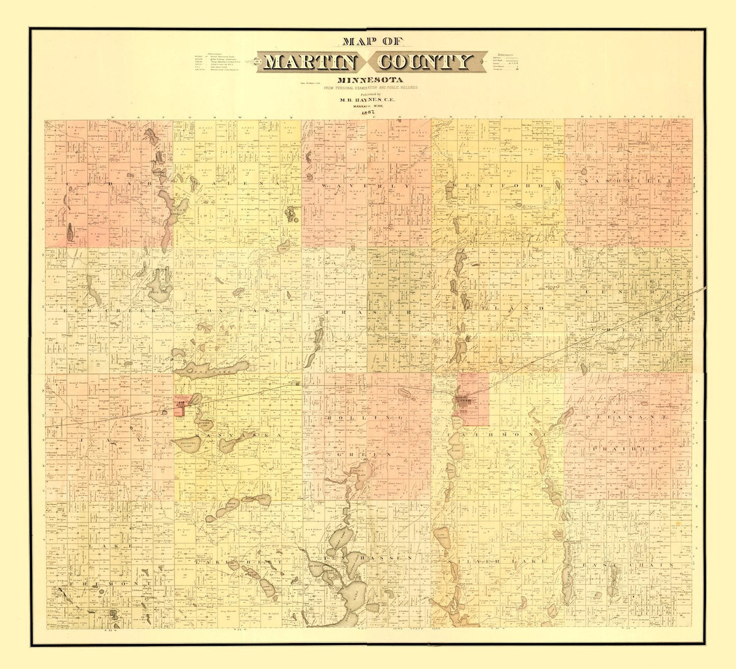 Vintage Map of Martin County, Minnesota, 1887