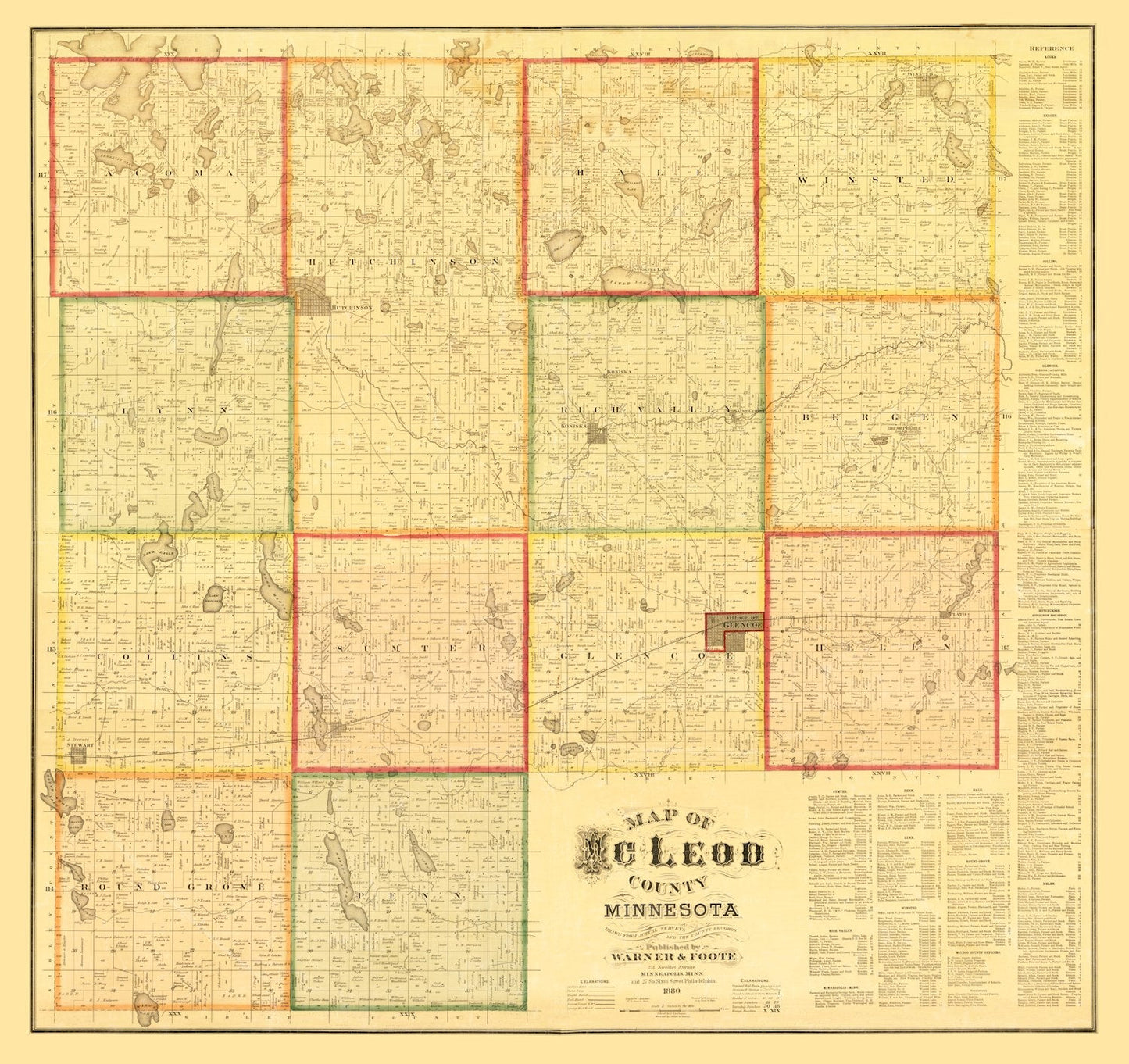 Vintage Map of McLeod County, Minnesota, 1880