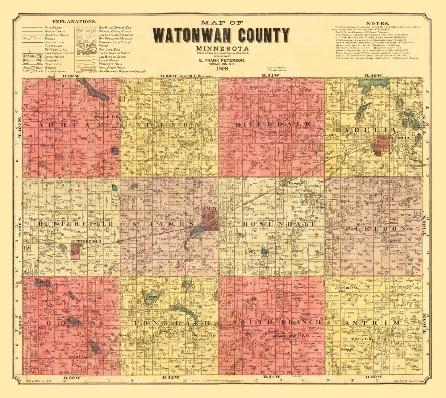 Vintage Map of Watonwan County, Minnesota, 1898 (I)