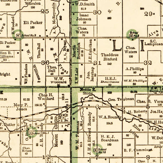Vintage Map of Marshall County, Iowa, 1896