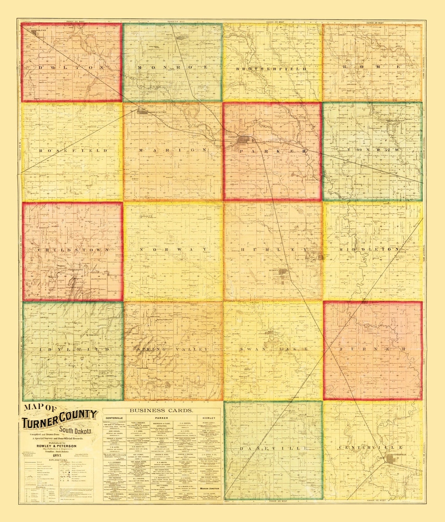 Vintage Map of Turner County, South Dakota, 1893
