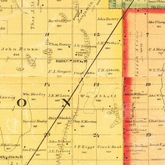 Vintage Map of Bon Homme County, South Dakota, 1893