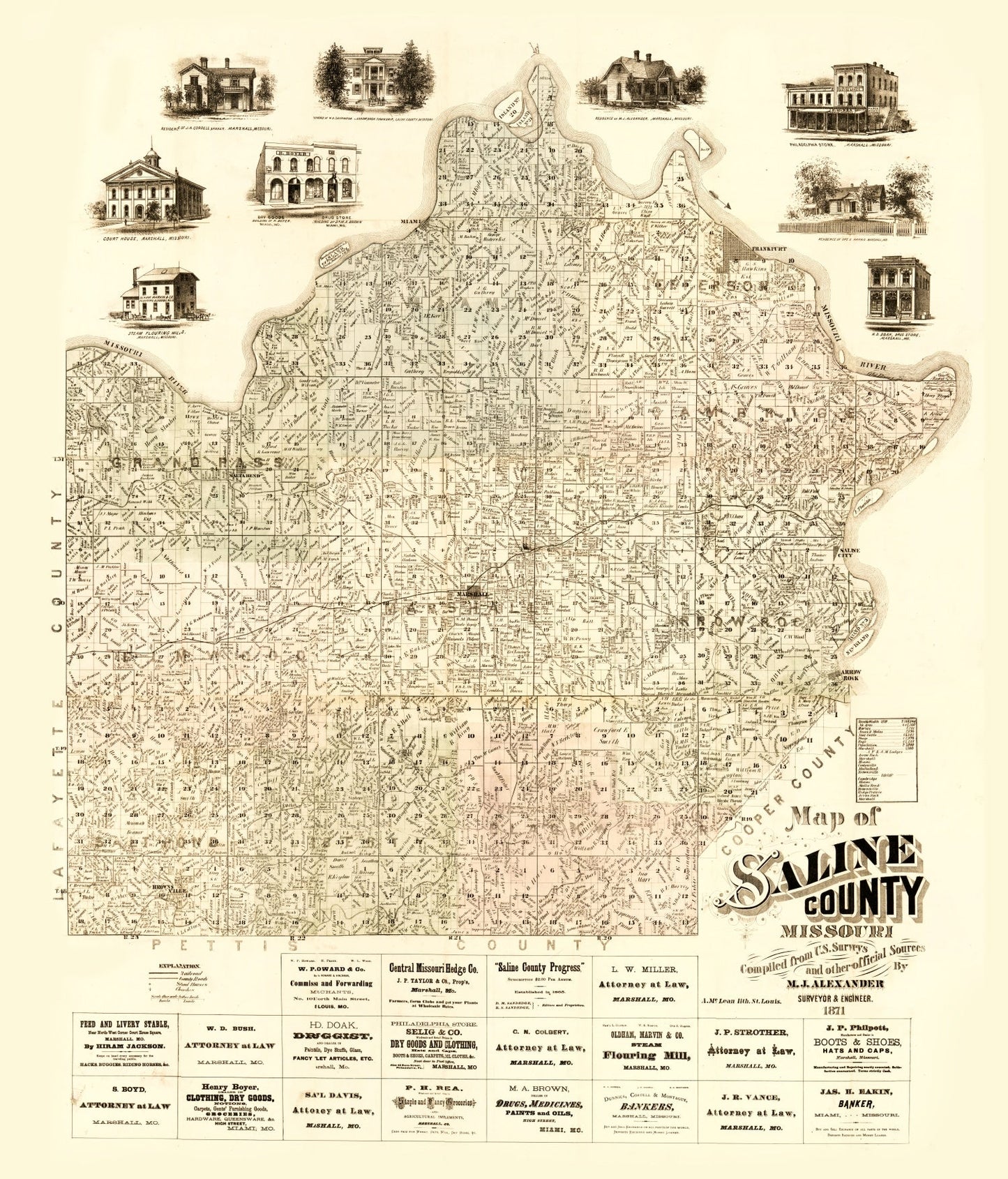 Vintage Map of Saline County, Missouri, 1871