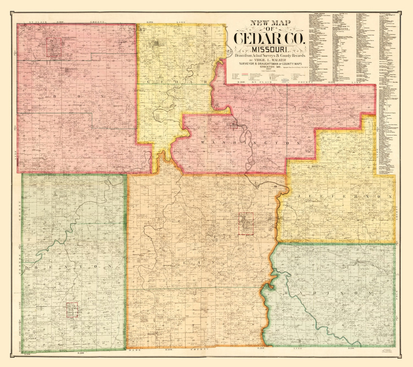 Vintage Map of Cedar County, Missouri, 1897