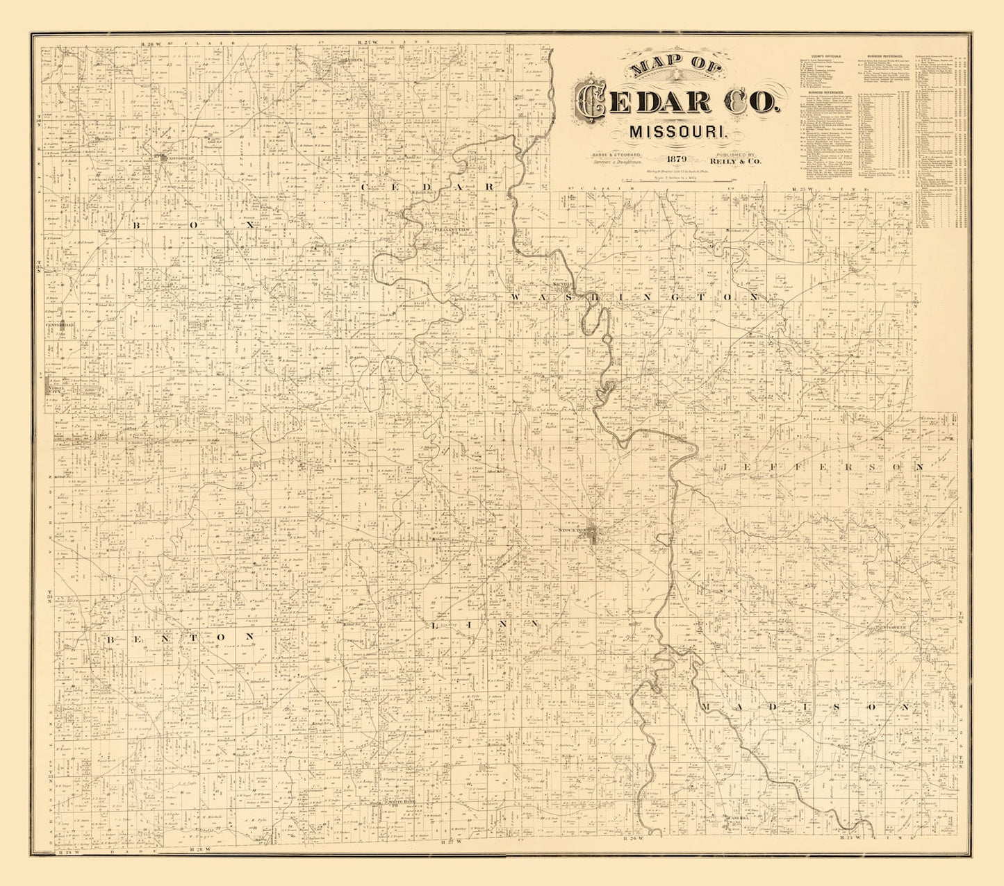 Vintage Map of Cedar County, Missouri, 1879