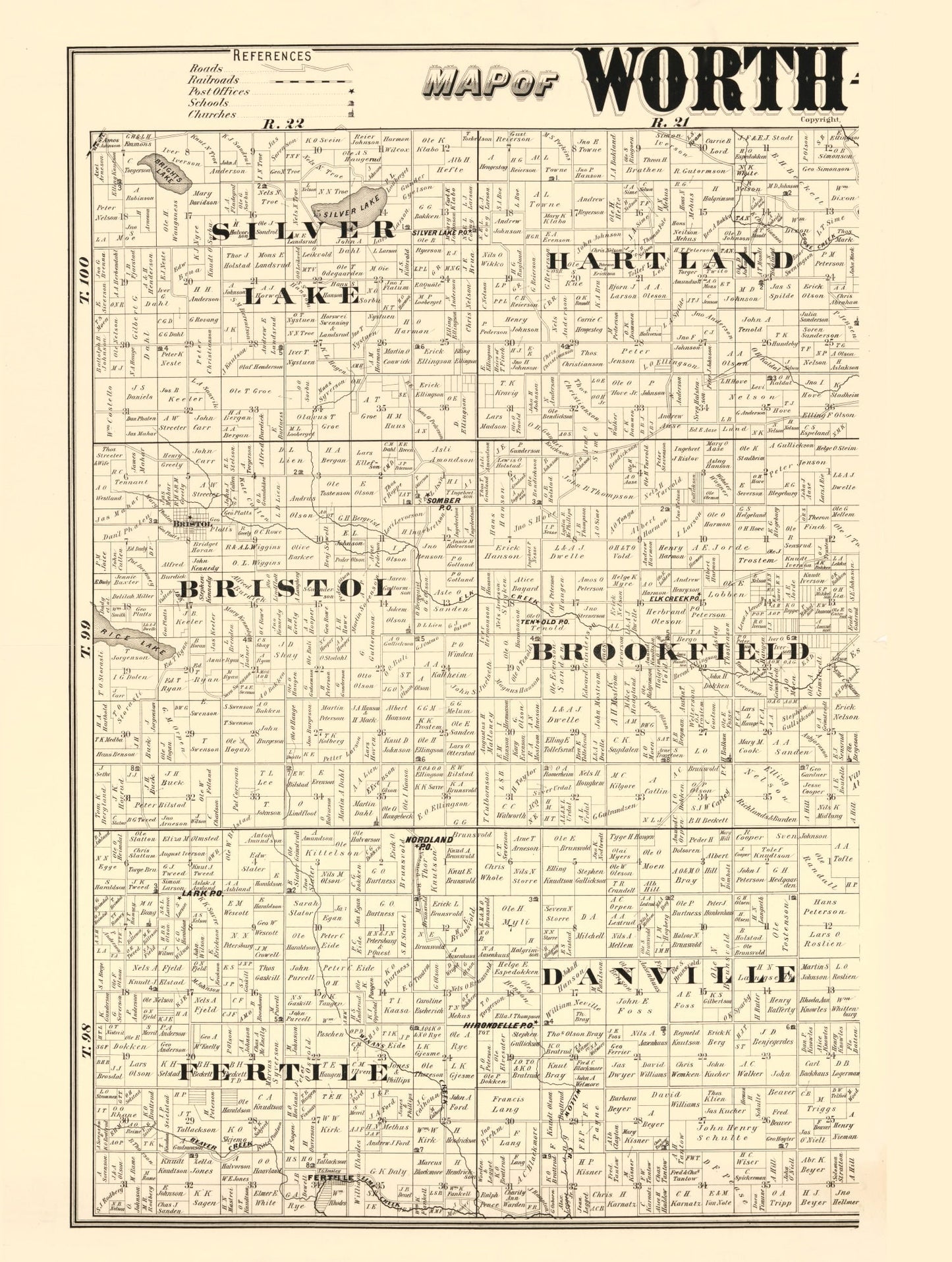 Vintage Map of Worth County, Iowa, 1894