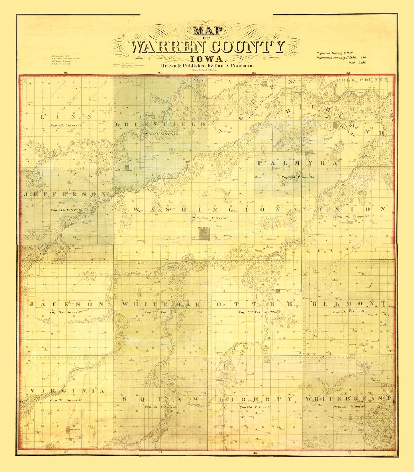 Vintage Map of Warren County, Iowa, 1859 Wall Art