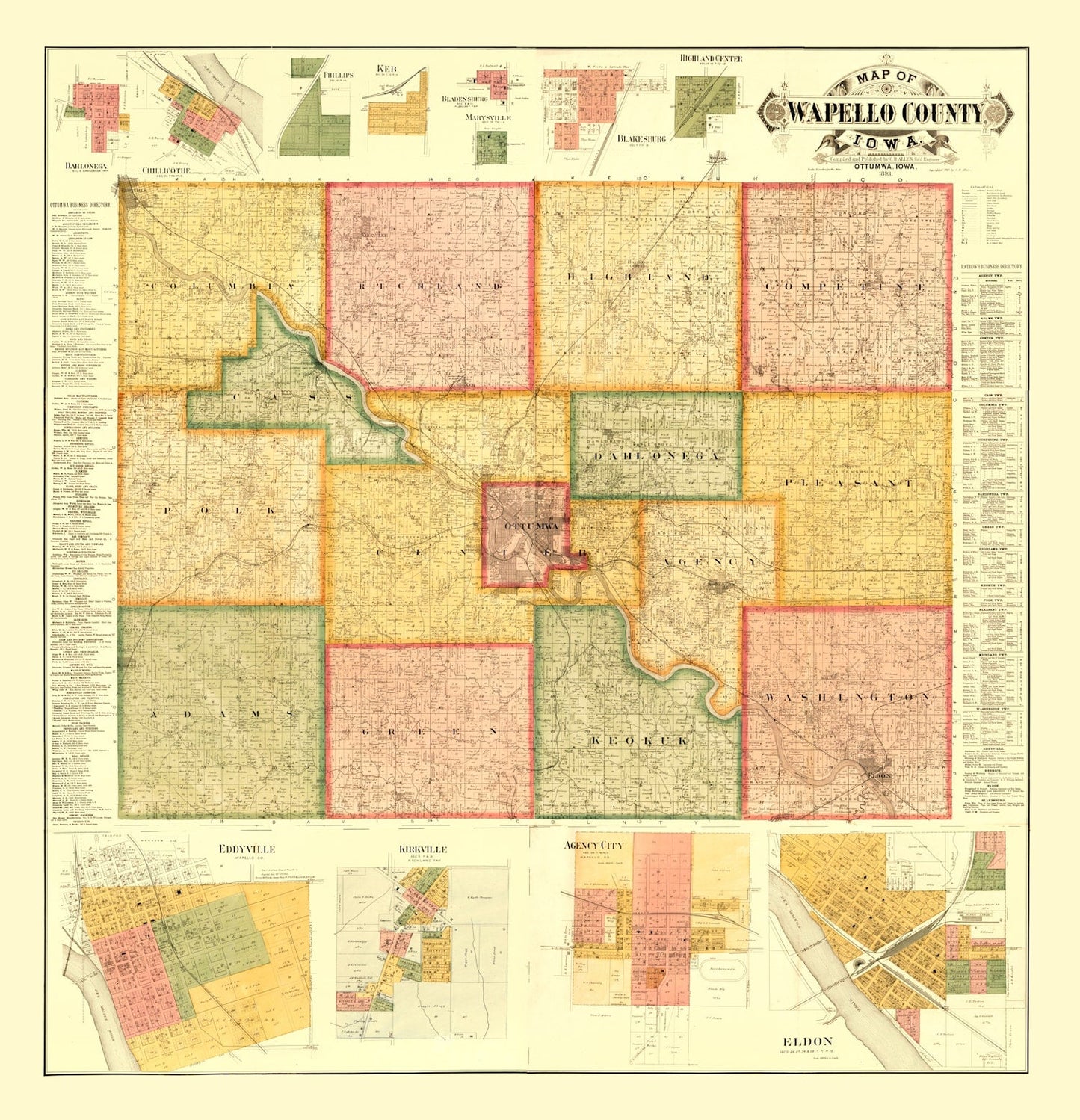 Vintage Map of Wapello County, Iowa, 1893
