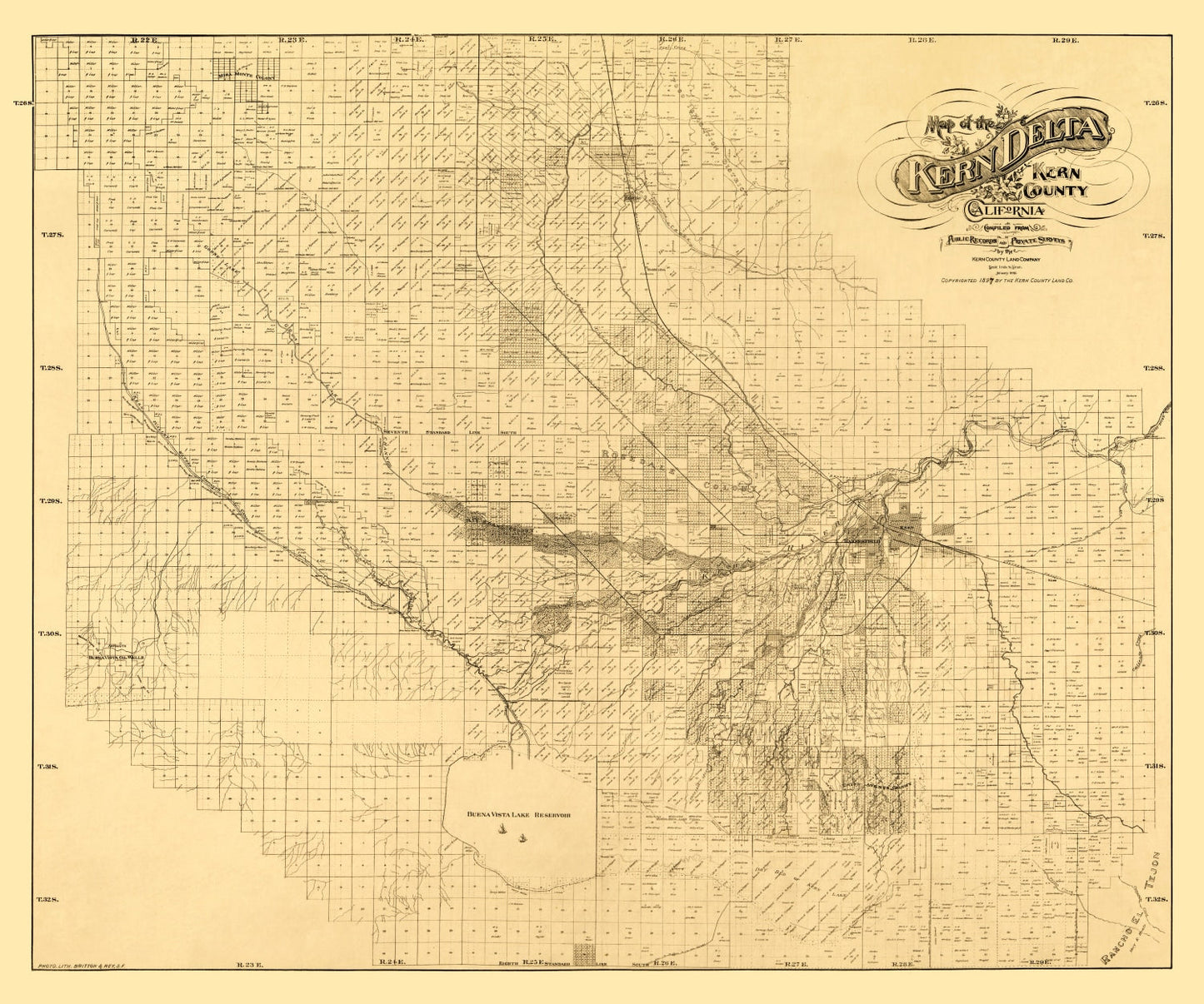 Vintage Map of Kern County, California, 1897