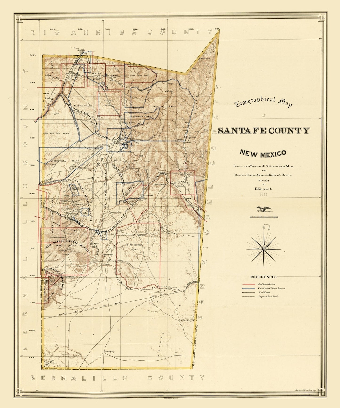 Vintage Map of Santa Fe County, New Mexico, 1888
