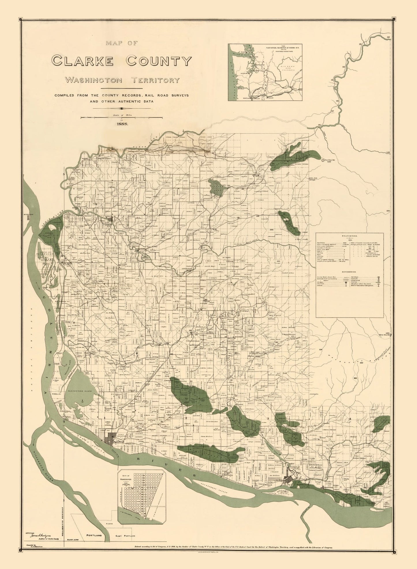 Vintage Map of Clark County, Washington, 1888