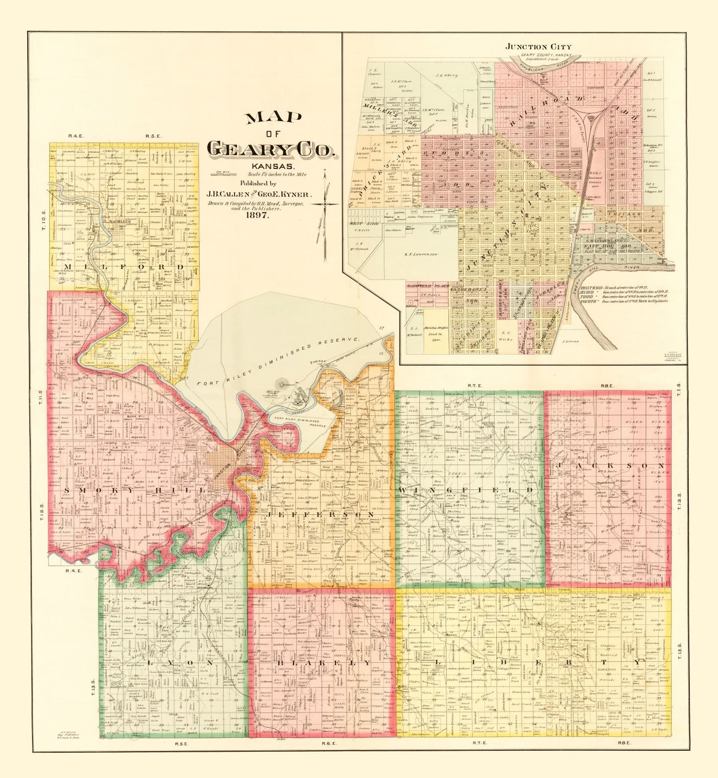 Vintage Map of Geary County, Kansas, 1897