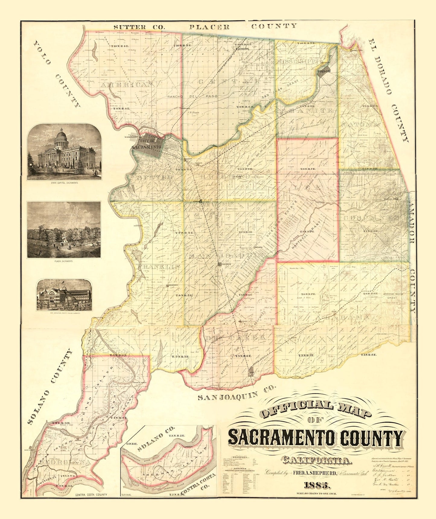 Vintage Map of Sacramento County, California, 1885
