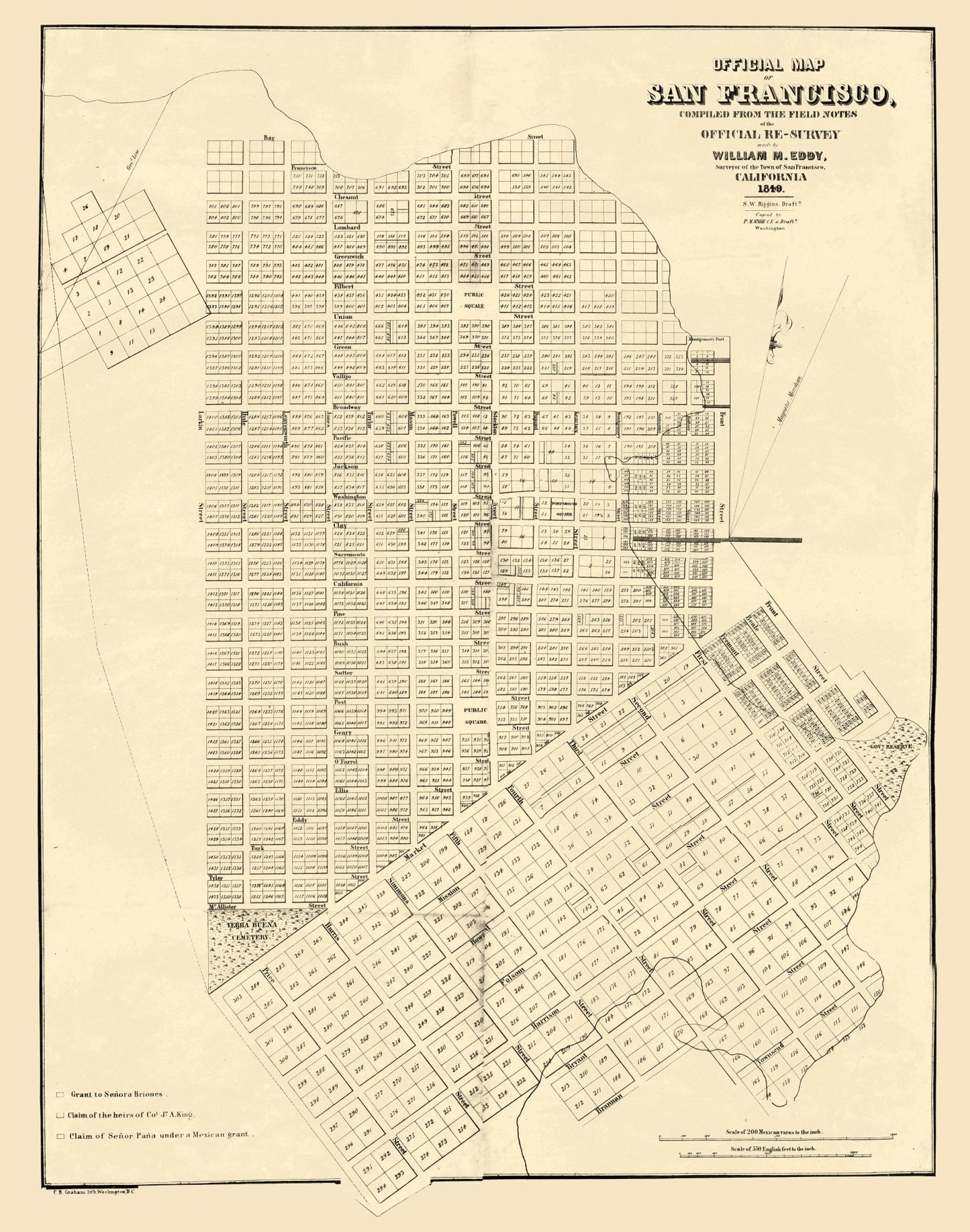 Vintage Map of San Francisco, California, 1849 III