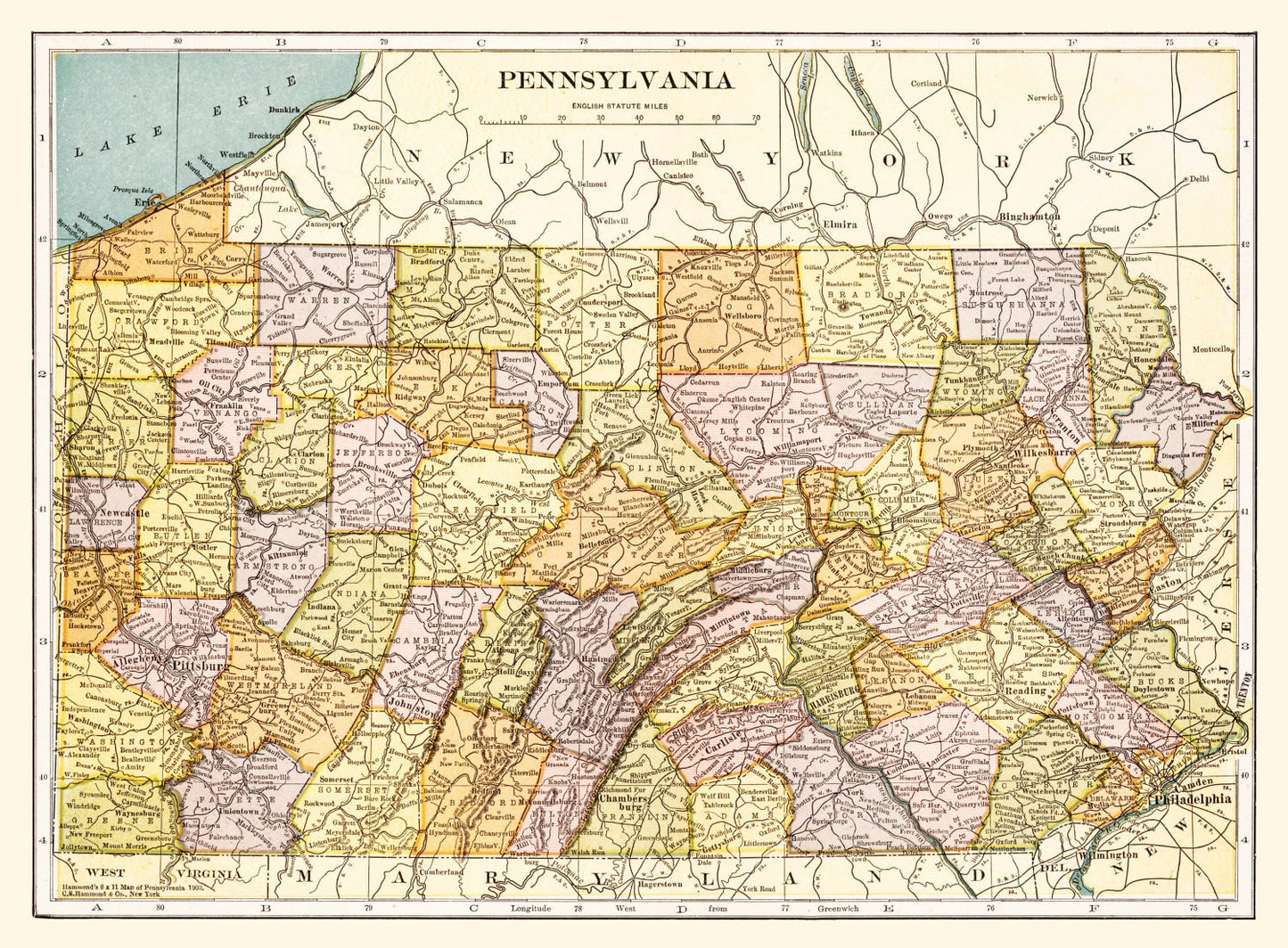 Vintage Map of Pennsylvania, 1903