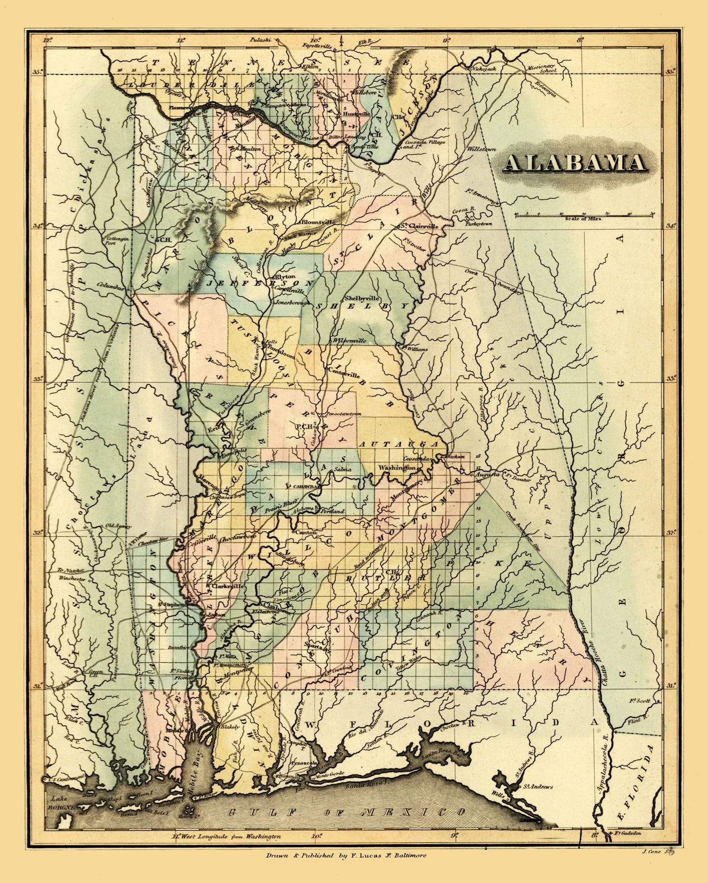 Vintage Map of Alabama, 1826