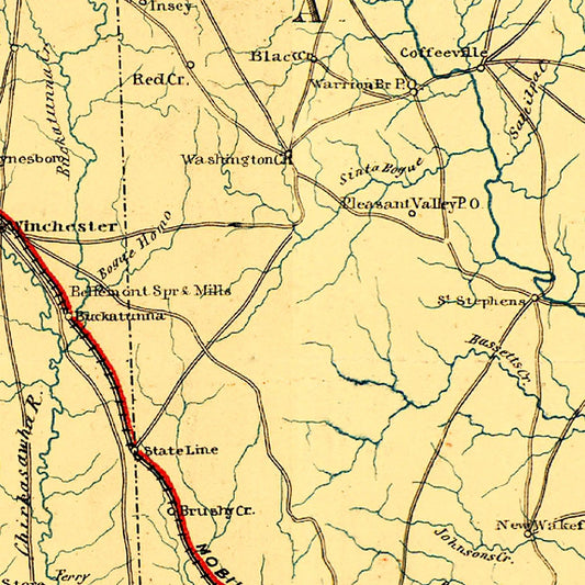 Vintage Map of Alabama, 1863