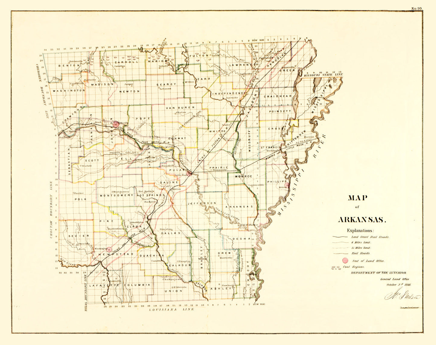 Vintage Map of Arkansas, 1866