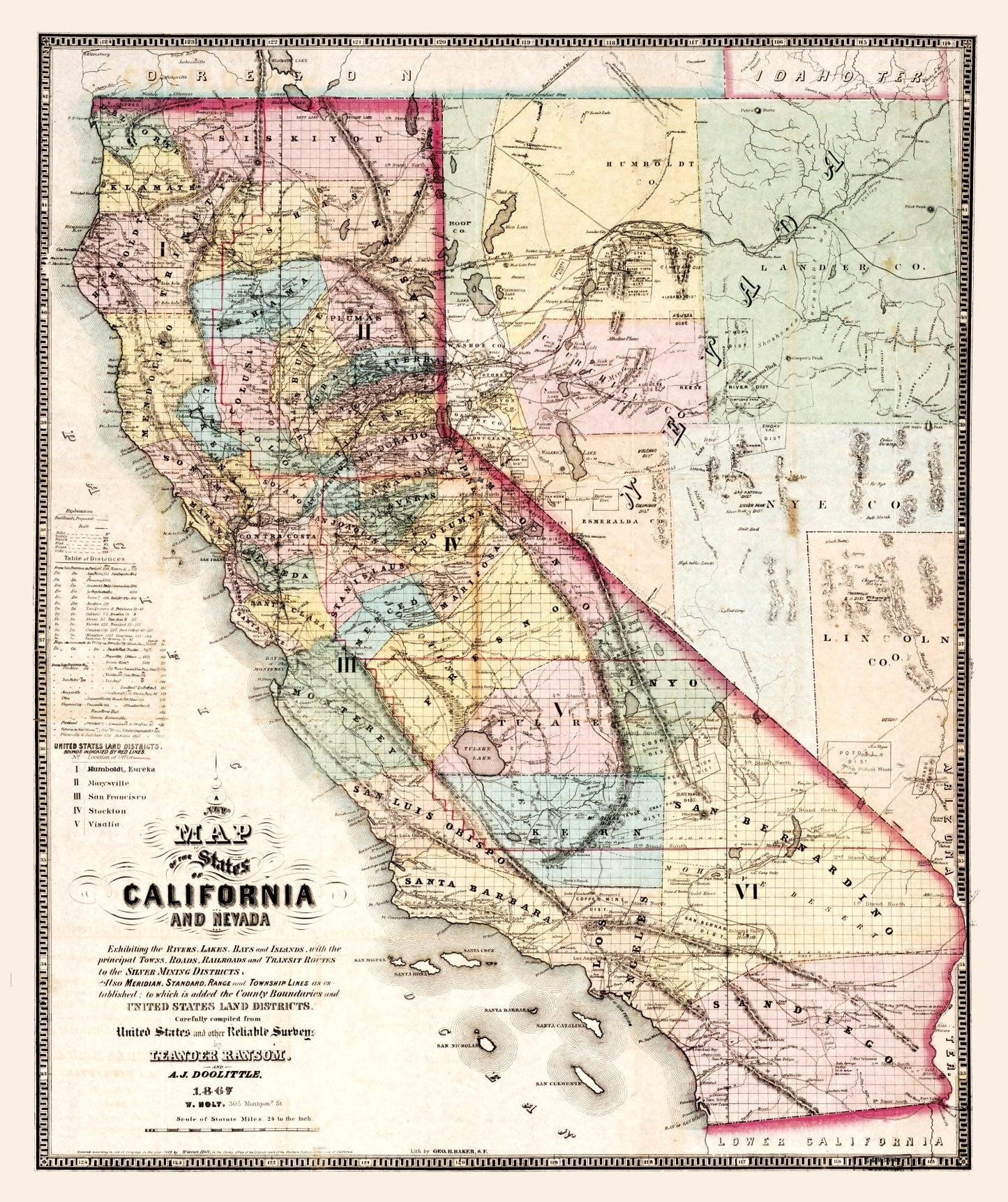 Vintage Map of California, 1867 | Wall Art