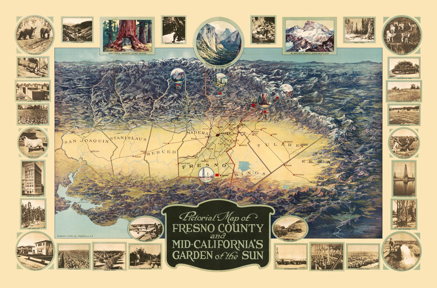 Vintage Map of Fresno County, California, 1923