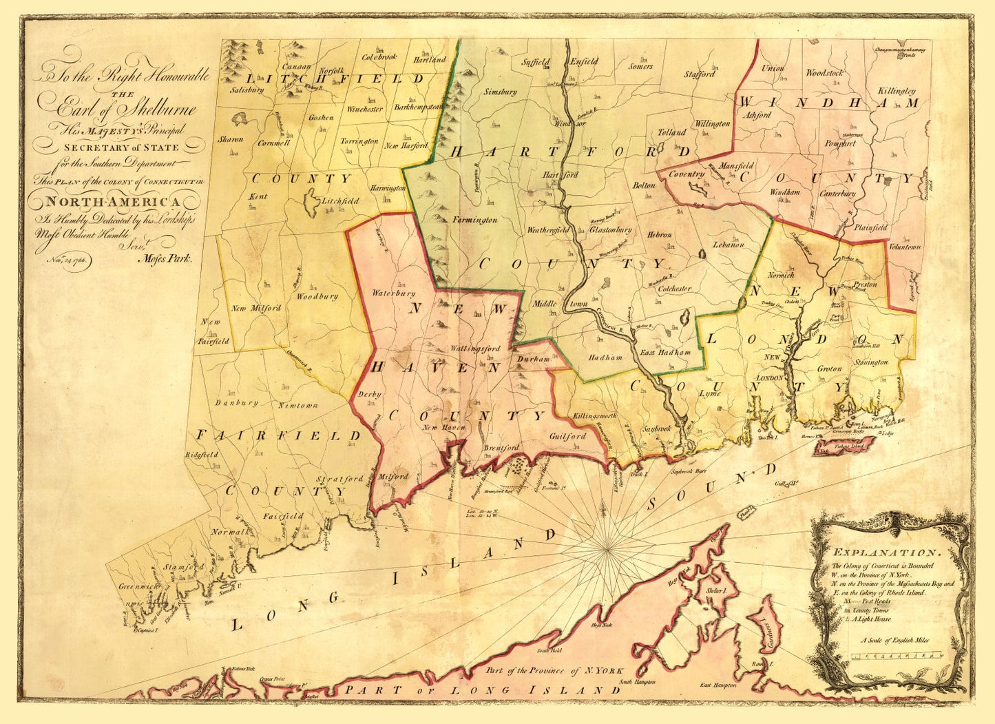 Vintage Map of Connecticut, 1766