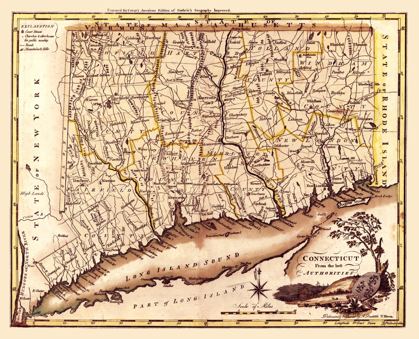 Vintage Map of Connecticut, 1795 (2nd Ed.)