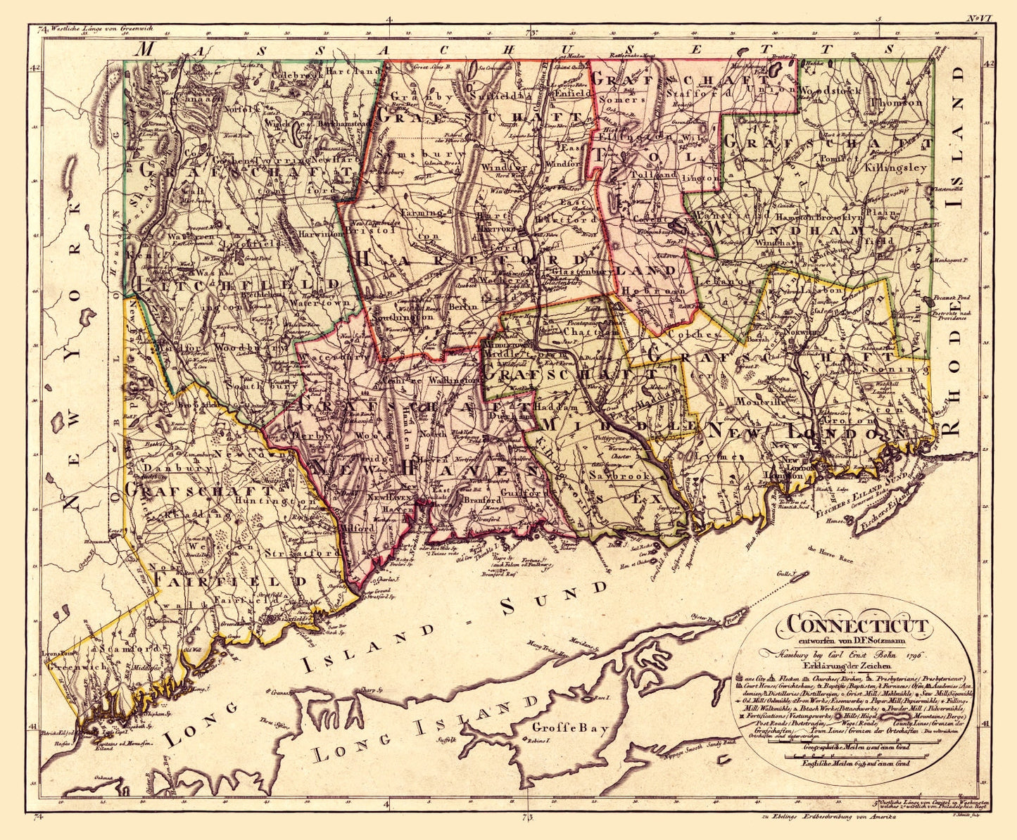 Vintage Map of Connecticut 1796