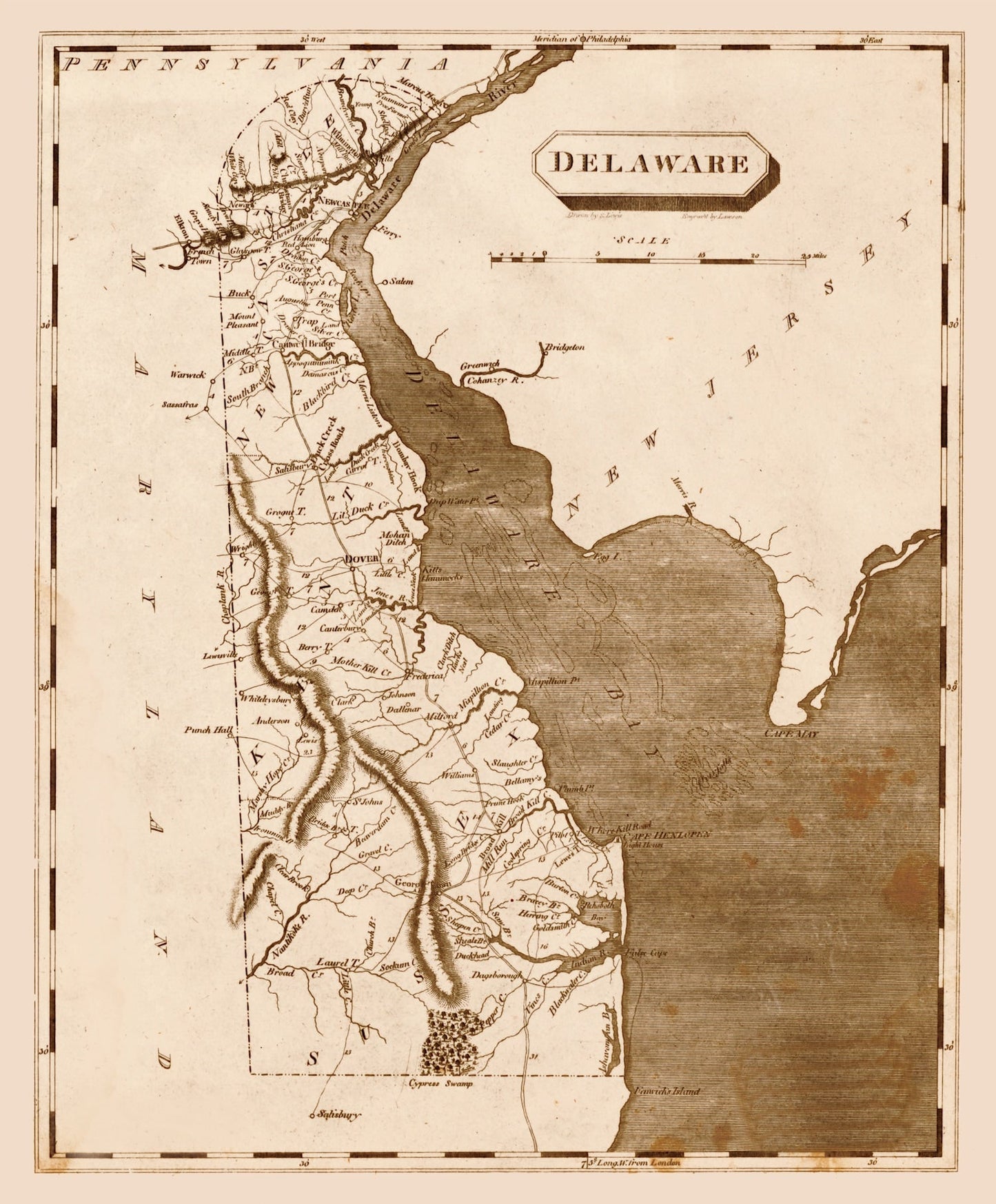 Vintage Map of Delaware, 1804