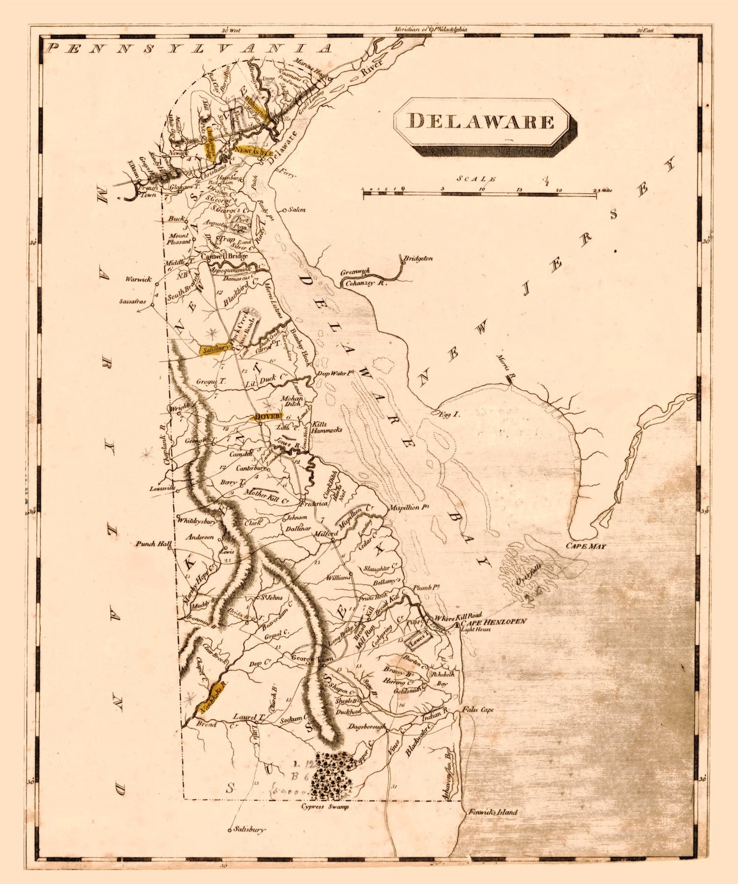 Vintage Map of Delaware, 1812