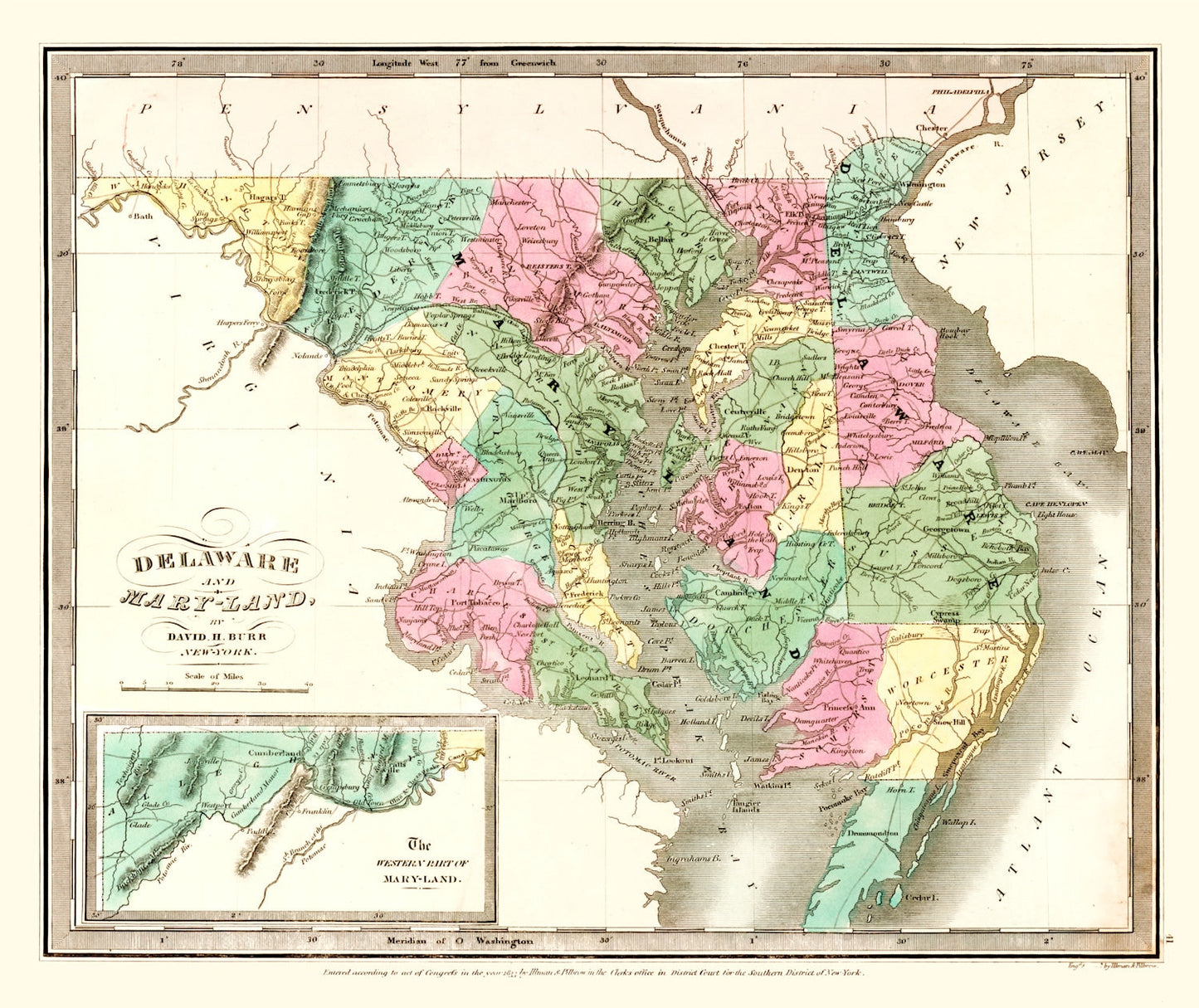Vintage Map of Delaware, 1835