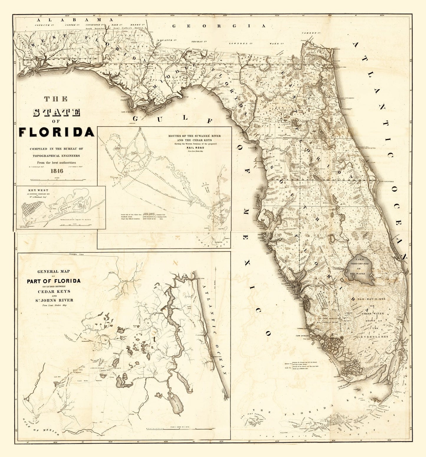 Vintage Map of Florida 1846