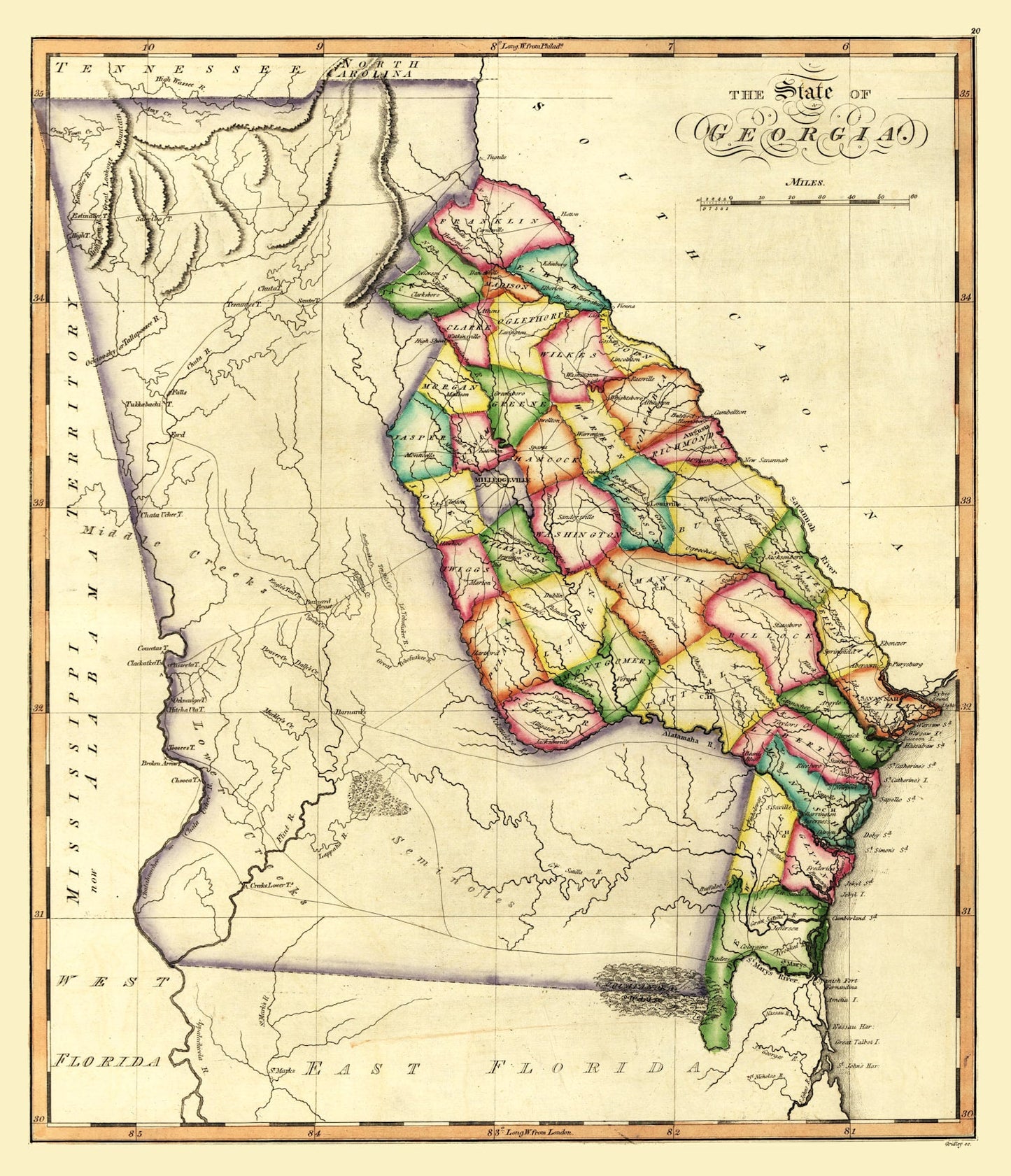 Vintage Map of Georgia, 1810