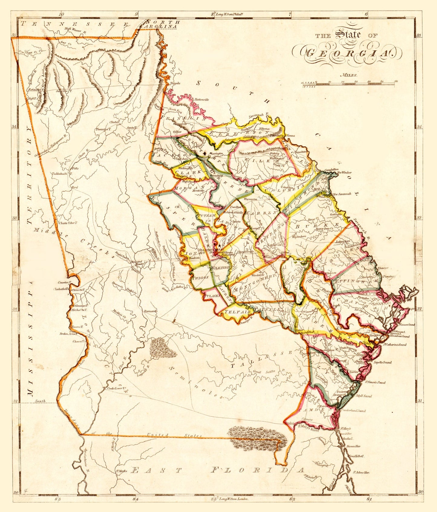 Vintage Map of Georgia, 1818