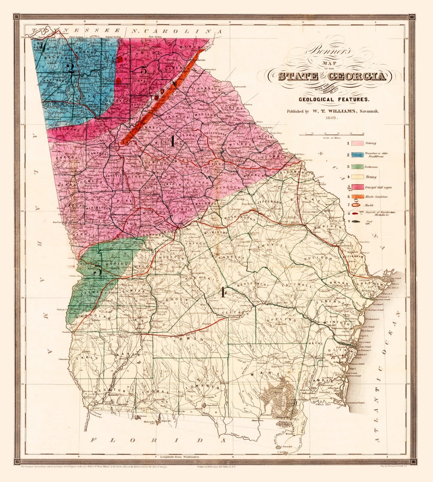 Vintage Map of Georgia, 1849