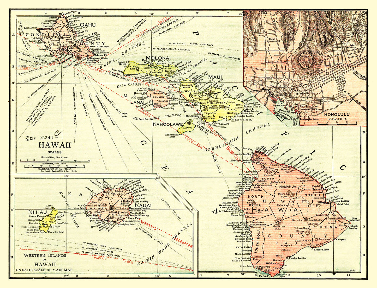 Vintage Map of Hawaii, 1912