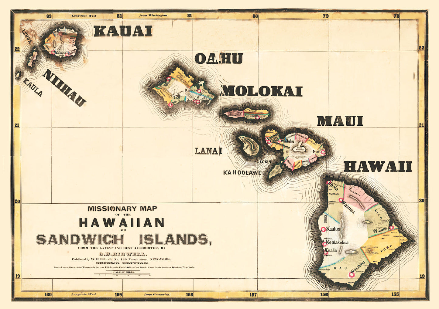 Vintage Map of Hawaii, 1846