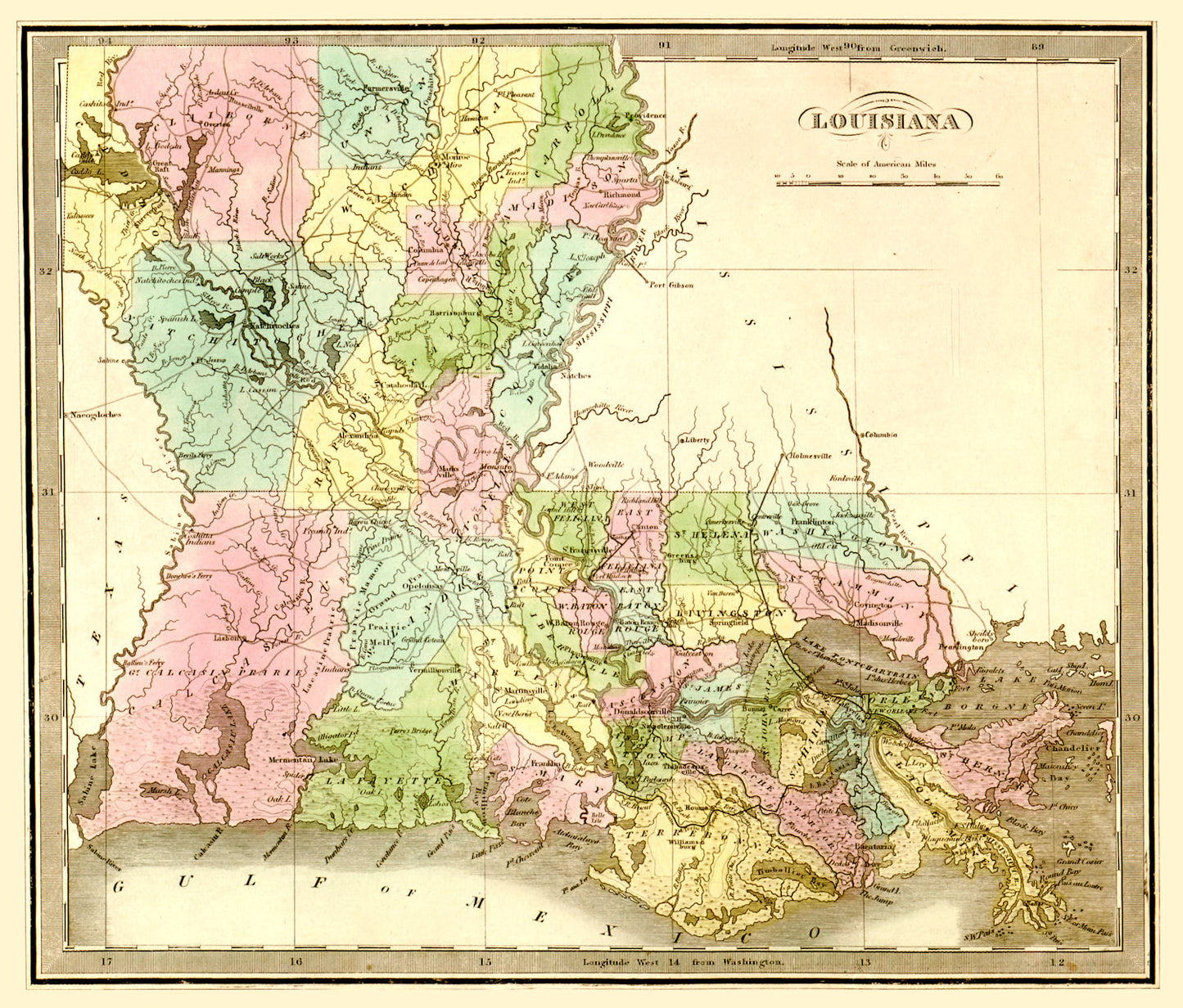 Vintage Map of Louisiana, 1848